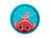 Horloge murale avec cadre turquoise et tête de poisson rouge, yeux mobiles