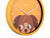 Horloge murale avec bordure jaune et visage de chien, aiguilles et chiffres visibles