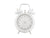Réveil blanc avec deux cloches et cadran orné de strass.
