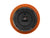 Arrière de l'horloge murale Karlsson avec mouvement et boîtier orange fluorescent.