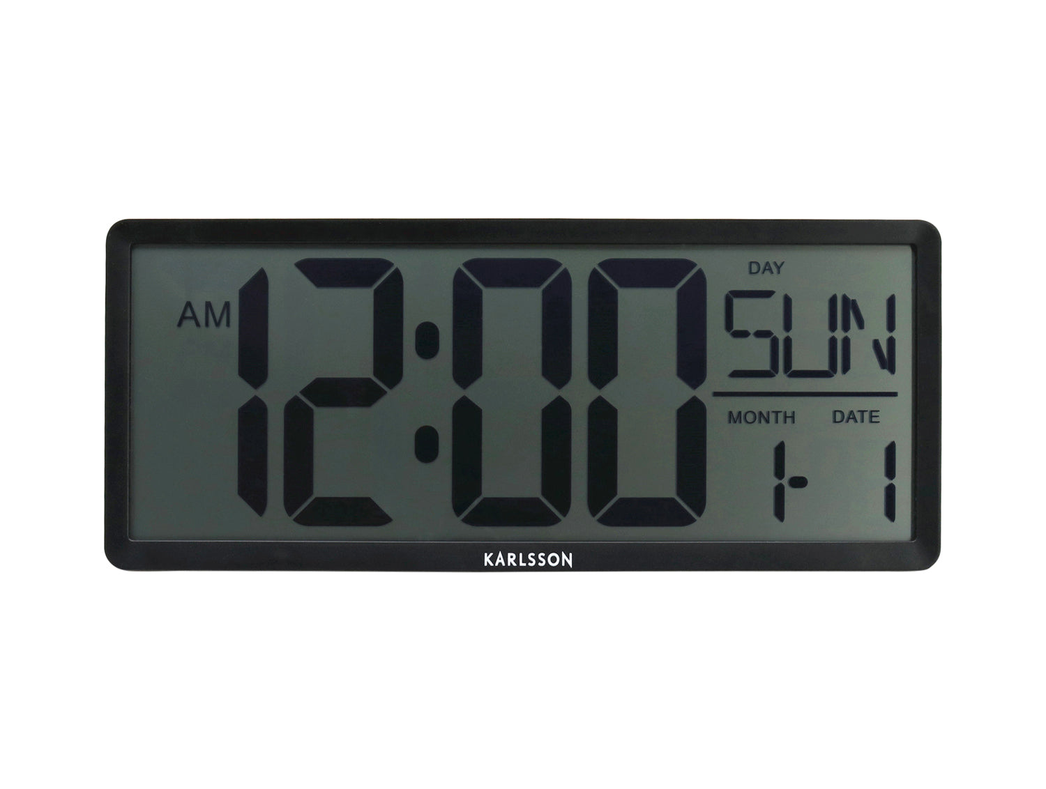 Horloge murale Karlsson Retro LCD avec boîtier noir, affichage de l'heure, du jour et de la date