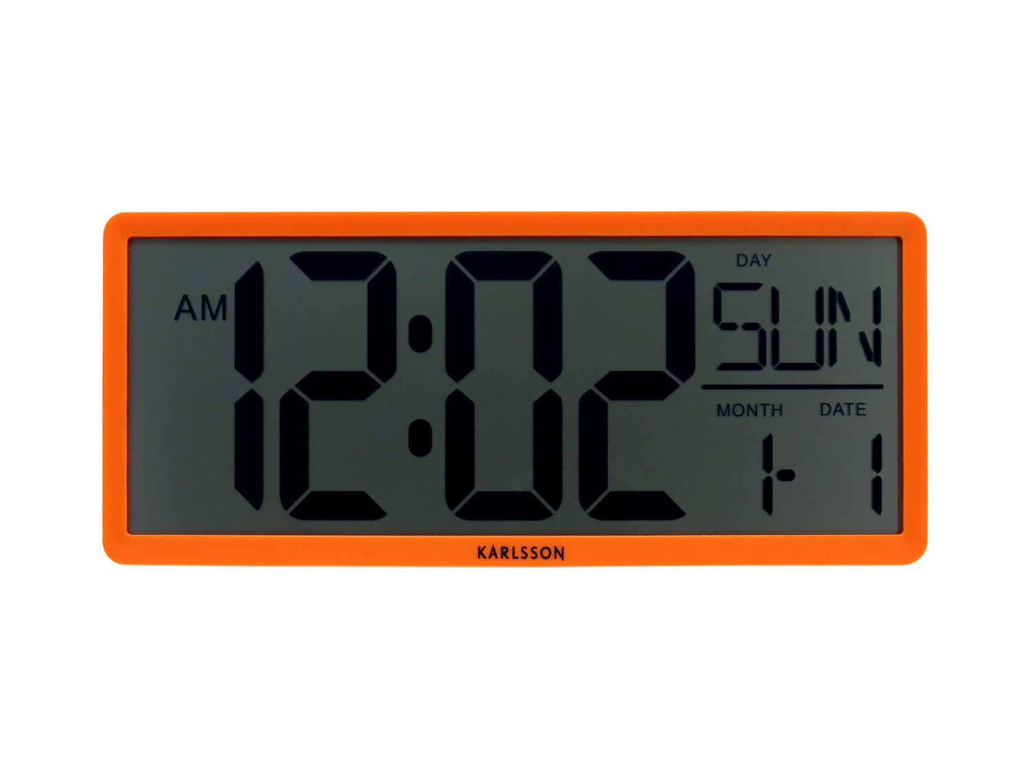 Horloge murale rétro LCD orange néon avec affichage numérique, AM, heure et date