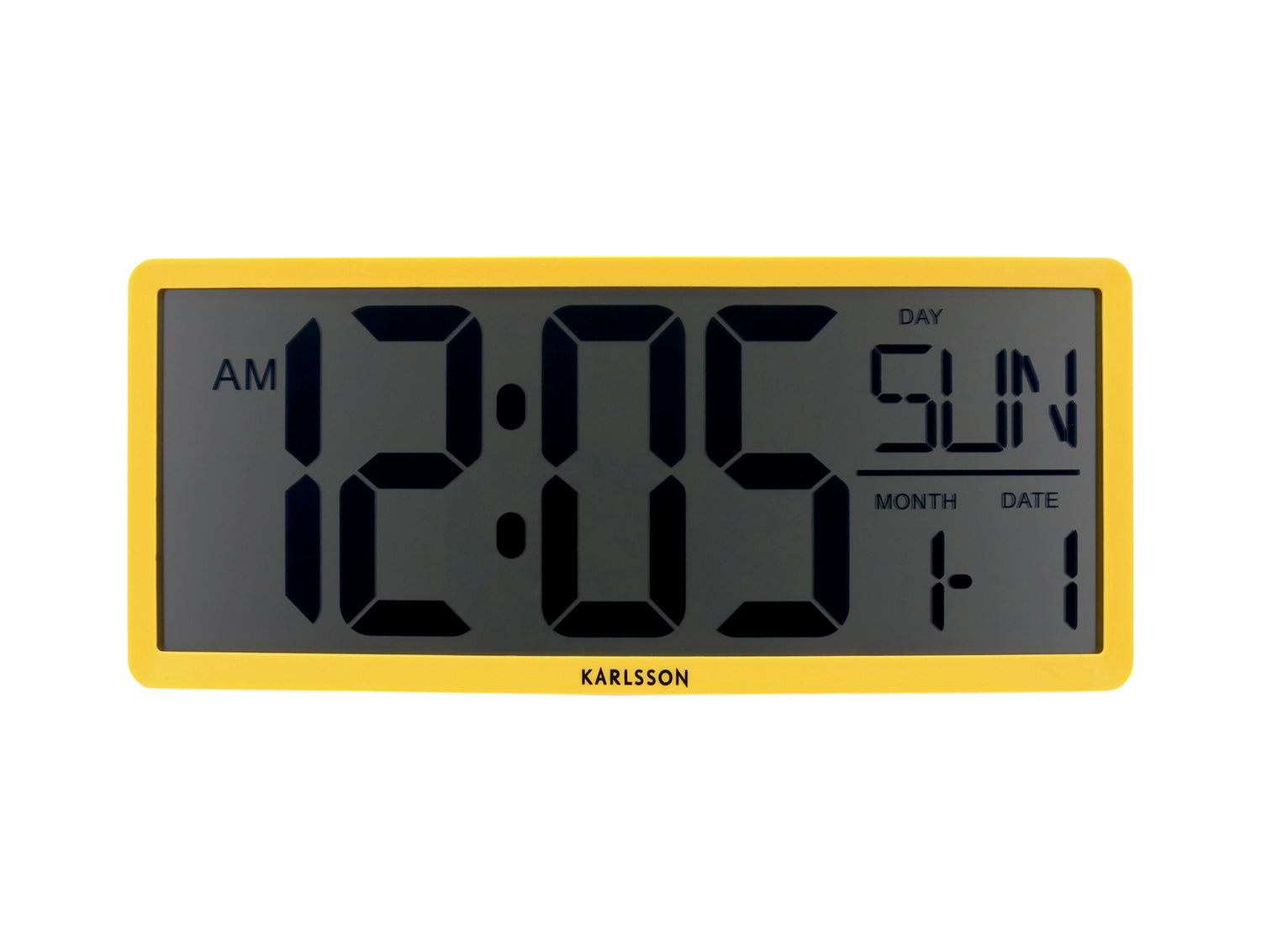 Horloge murale LCD rétro dans un boîtier jaune pâle avec grand affichage numérique