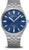 Bracelet de montre pour homme avec cadran bleu et bracelet en métal, aiguilles rondes, couronne
