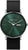 Montre homme Titan avec cadran vert et bracelet en cuir noir, boîtier argenté