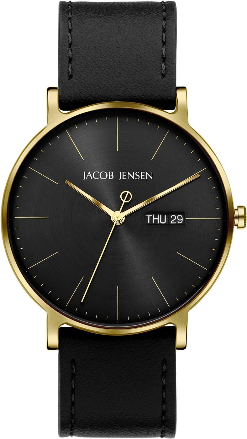 Montre pour homme : cadran noir, boîtier doré, bracelet en cuir noir