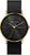 Montre pour homme : cadran noir, boîtier doré, bracelet en cuir noir