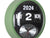 Vue de dessus : horloge murale ronde avec bordure verte, chiffres rabattables pour le mois et le jour