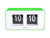 Horloge murale Funky Flip avec chiffres rabattables, boîtier vert clair-blanc et affichage « 10 ».