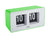Horloge Karlsson Funky Flip avec chiffres rabattables, boîtier vert clair et deux cadrans.
