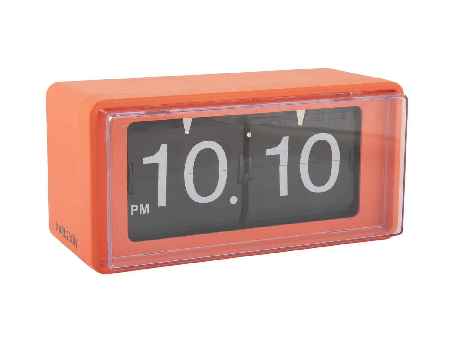 Horloge murale orange rétro avec affichage à rabat et heure 10:10