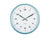 Horloge murale avec anneau bleu, cadran blanc et aiguilles vertes, chiffres bien lisibles