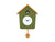 Horloge murale coucou design maison, verte avec toit beige et cadran rond