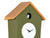 Horloge murale coucou design maison, verte avec avant-toit beige et fenêtre d'horloge
