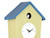Horloge murale design maison avec toit bleu et cadran rond