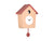 Horloge murale maisonnette : boîtier beige, toit rouge, cadran rond et pendule rouge