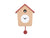 Horloge murale de maisonnette : façade beige, toit rouge, cadran, pendule avec pommeau rouge