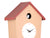 Horloge murale de maisonnette : façade beige, toit rouge, cadran rond et ouverture pour oiseau