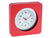 Horloge murale avec boîtier carré rouge, verre rond et cadran blanc