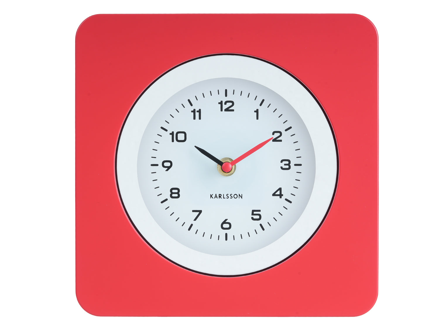 Horloge murale ronde avec boîtier rouge et cadran blanc