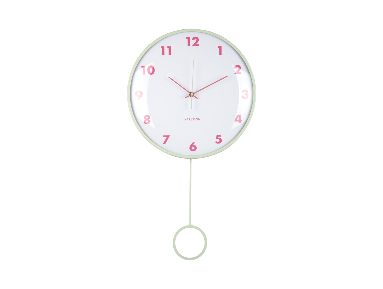 Horloge murale Karlsson avec pendule, bordure vert sauge et cadran rond
