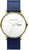 Montre pour homme avec bracelet en cuir bleu, boîtier rond doré et cadran blanc