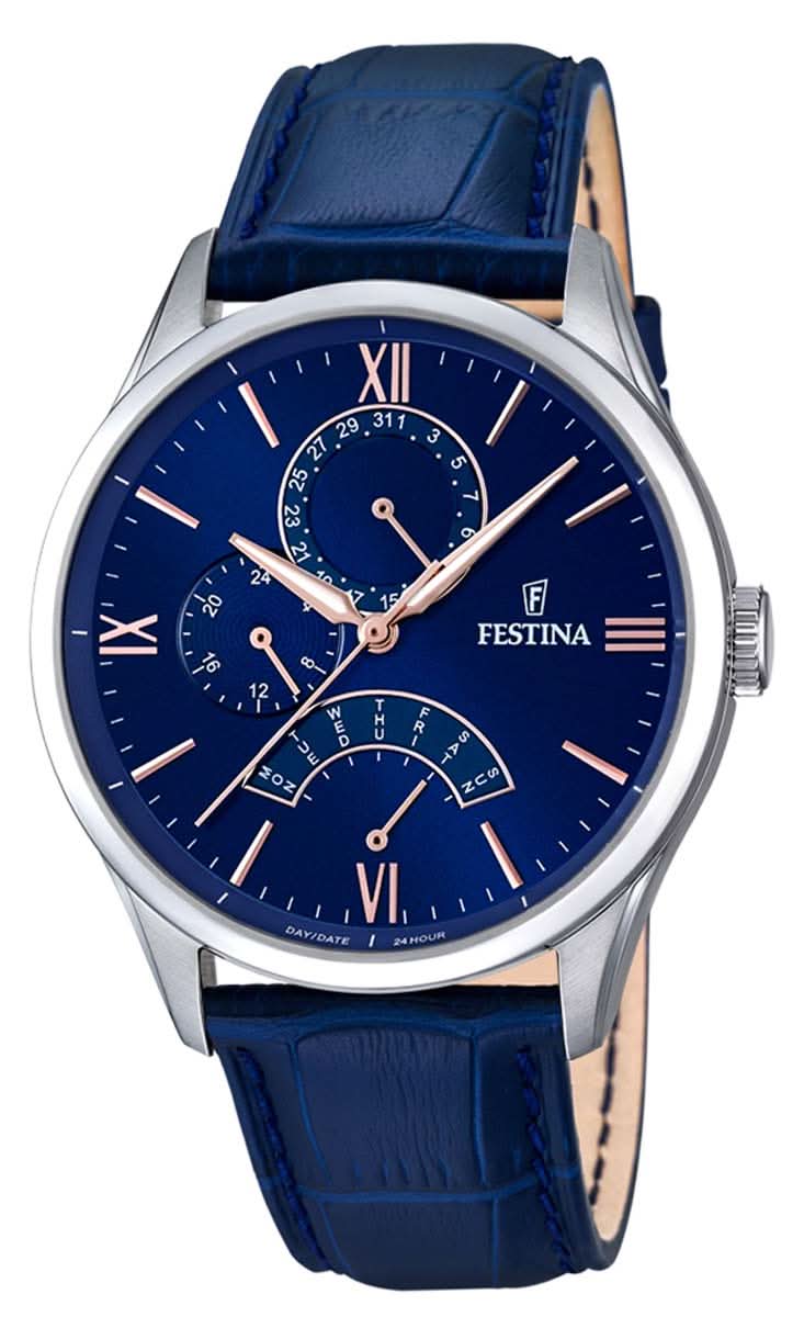 Montre Festina pour homme avec bracelet en cuir bleu et cadran bleu