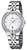 Montre pour femme avec bracelet en acier inoxydable, cadran blanc, lunette sertie de pierres et guichet date