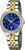Montre pour femme avec cadran bleu, accents dorés et bracelet en acier inoxydable