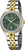 Montre pour femme avec cadran vert, bracelet en acier inoxydable argenté/doré, lunette sertie de pierres