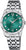 Montre pour femme avec cadran vert, chiffres romains et cristaux, bracelet en acier inoxydable