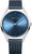Silberne Edelstahl-Armbanduhr mit blauem Milanaiseband und blauem Zifferblatt
