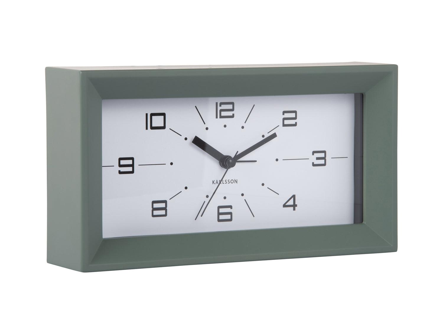 Réveil rectangulaire Karlsson avec cadre gris-vert et cadran blanc