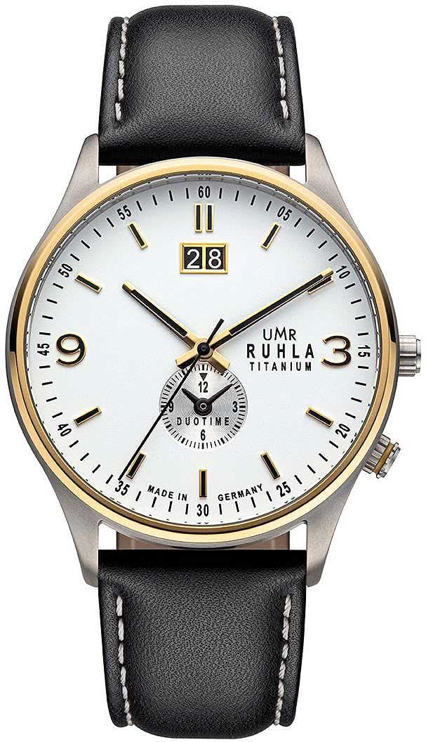 Bracelet de montre pour homme avec bracelet en cuir noir, cadran blanc et boîtier doré
