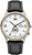 Bracelet de montre pour homme avec bracelet en cuir noir, cadran blanc et boîtier doré