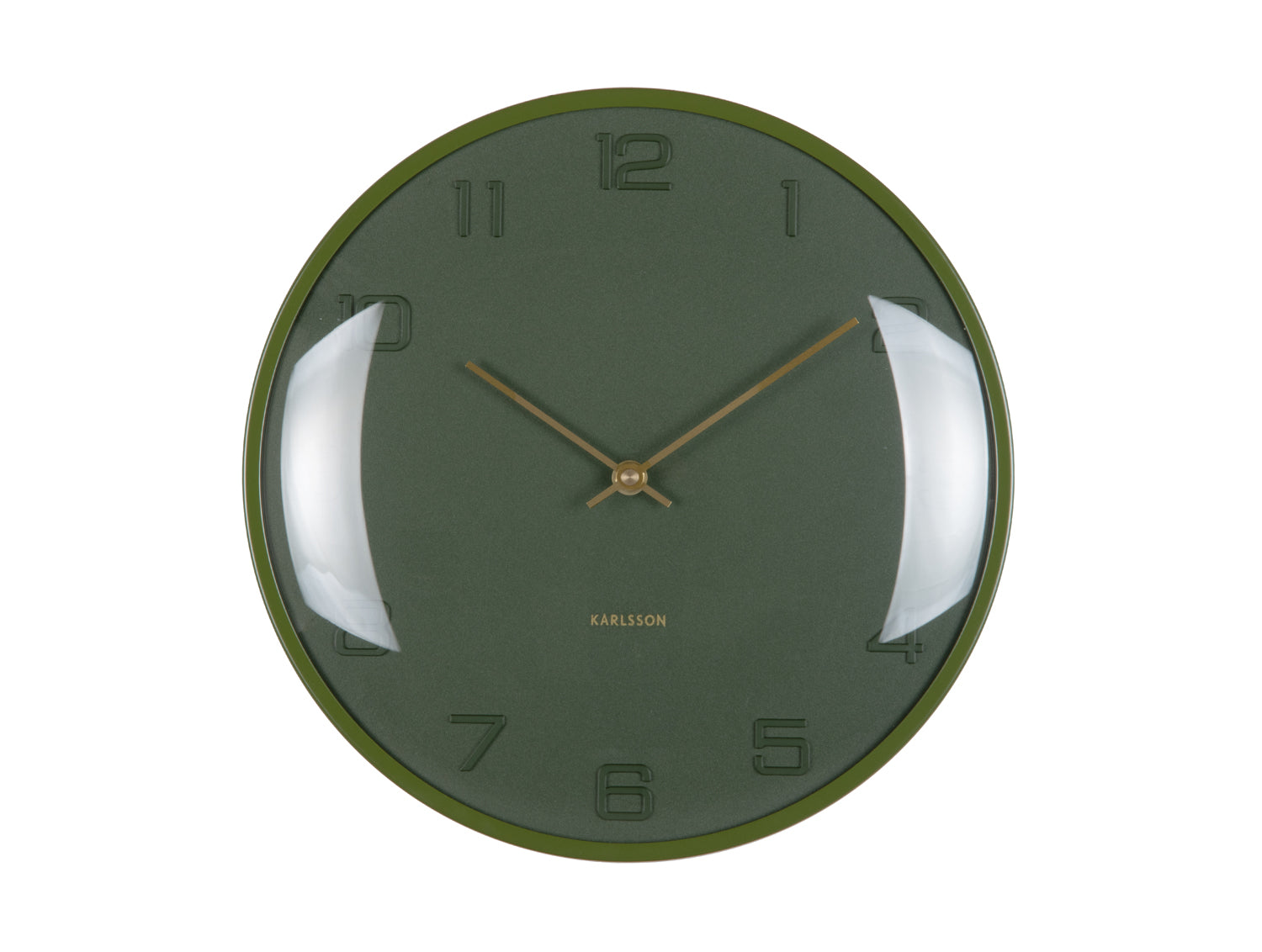 Horloge murale verte avec aiguilles dorées et cadran rond