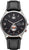 Montre de poche UMR Ruhla avec cadran noir, affichage de la date et bracelet en cuir noir