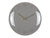 Horloge murale gris argile avec verre bombé, aiguilles et chiffres dorés.