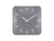 Horloge murale carrée avec cadran gris, index et deux aiguilles blanches