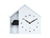 Horloge murale design maison, boîtier blanc avec aiguilles noires et découpe tête de chien