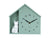 Horloge murale avec chat assis dans un boîtier de maison couleur menthe, aiguilles noires