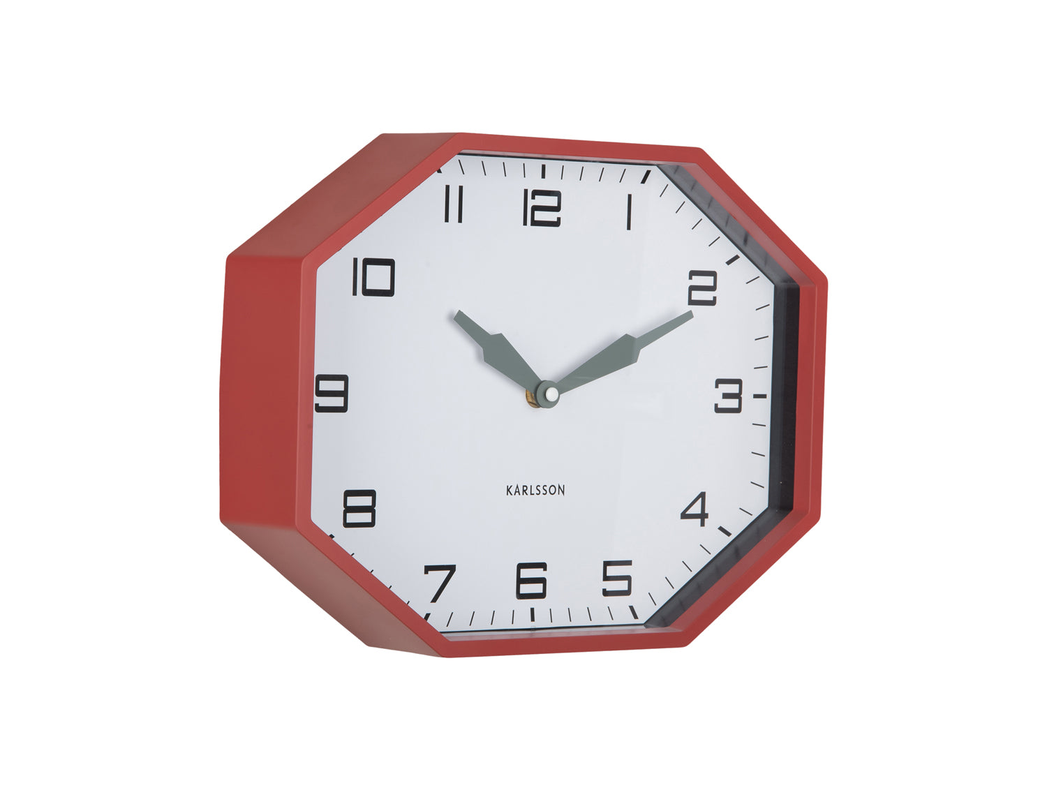 Réveil Karlsson dans un boîtier octogonal, ocre rouge, cadran blanc