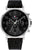 Montre homme : cadran noir, lunette argentée, bracelet en cuir noir