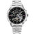 Tommy Hilfiger Herrenarmbanduhr mit silbernem Metallband und schwarzem Skelett-Zifferblatt