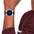 Herrenarmbanduhr mit blauem Zifferblatt und braunem Lederarmband