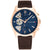 Herrenarmbanduhr mit braunem Lederband, roségoldenem Gehäuse und blauem Zifferblatt