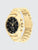 Herren-Armbanduhr mit goldenem Metallarmband und schwarzem Chronograph-Zifferblatt
