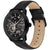 Herrenarmbanduhr mit schwarzem Skelettzifferblatt und schwarzem Lederarmband, seitlich