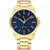 Herrenarmbanduhr mit blauem Zifferblatt und goldfarbenem Edelstahlarmband
