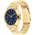 Herrenarmbanduhr mit blauem Zifferblatt, goldfarbenes Edelstahlgehäuse und -band